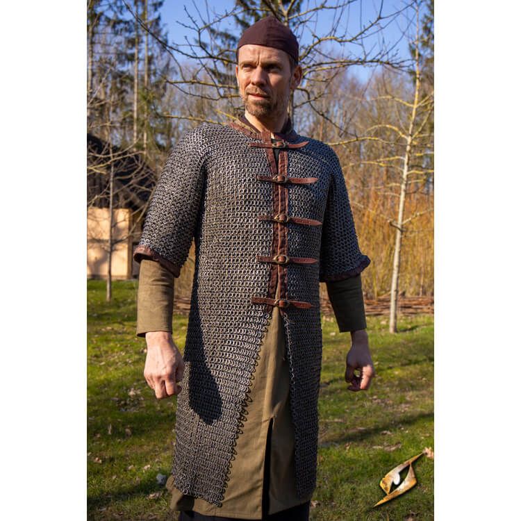 Medieval soldier in chainmail armor and , Stock Video