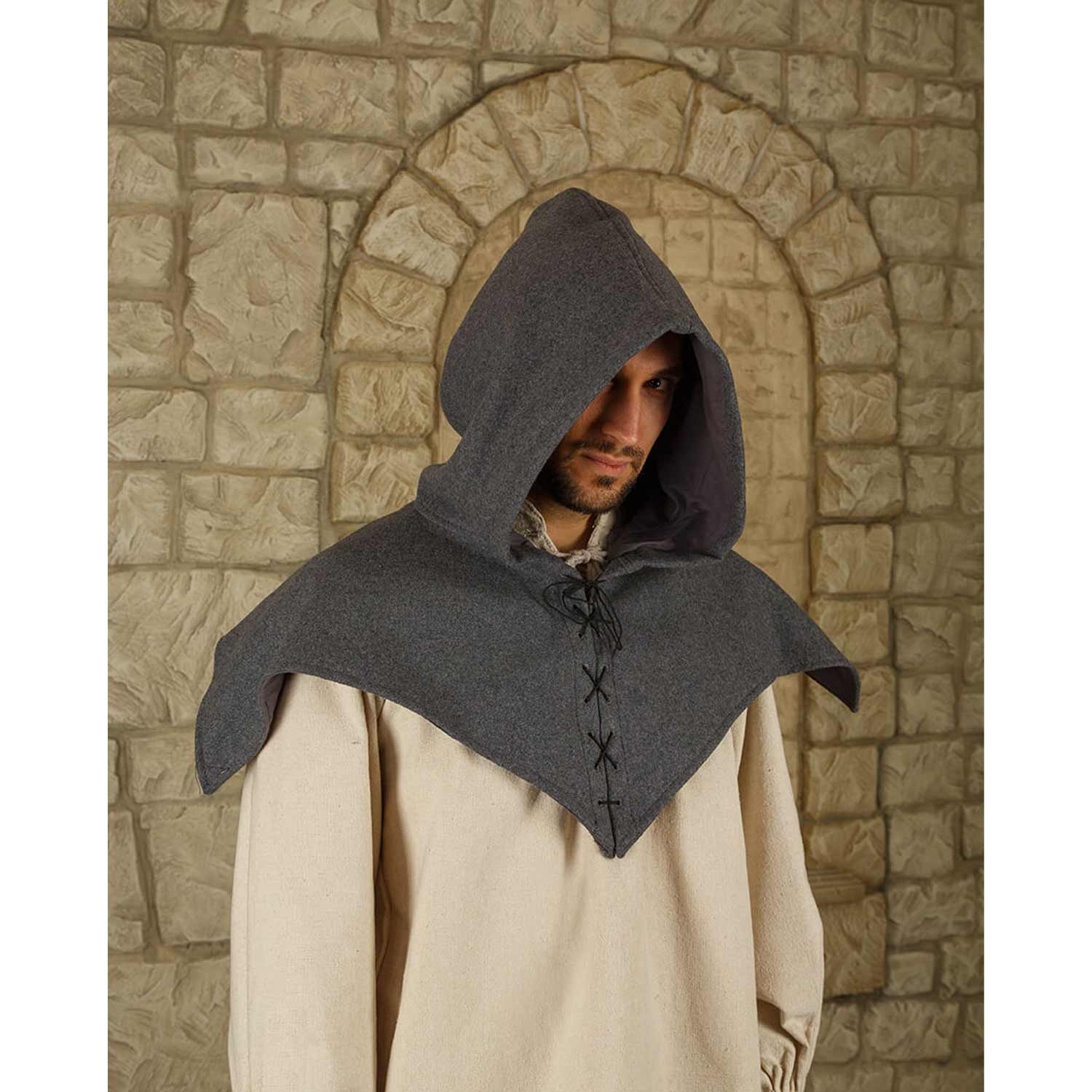 Essentials Rounded Hood Folke Grey Wool Hood | Medieval Round Hood – Calimacil