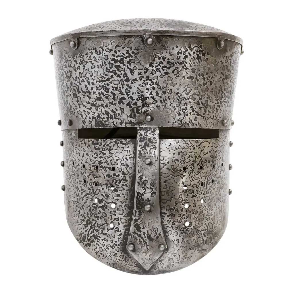 Medieval Crusader Steel Helmet – Hand Hammered LARP Armor – Calimacil