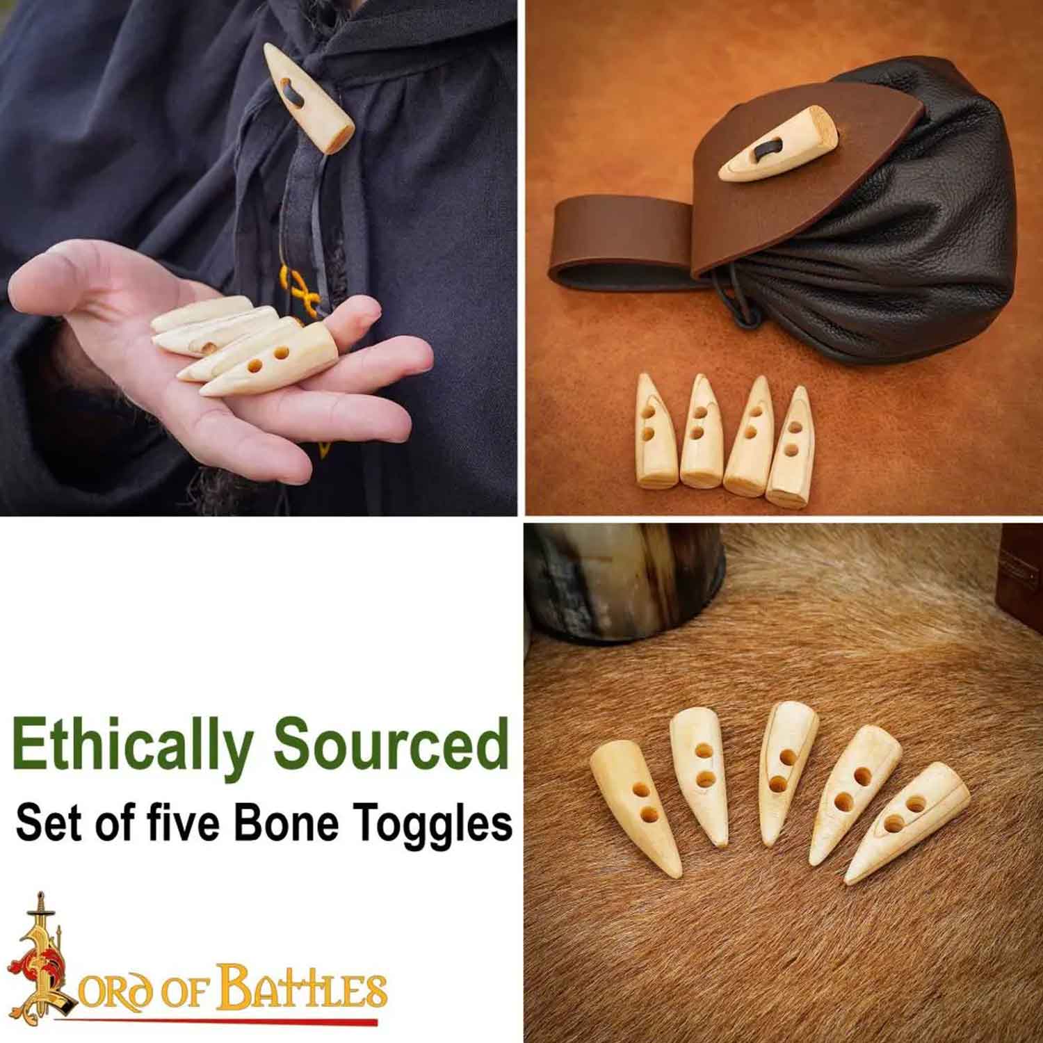 Viking Toggle Set - 5 Hand-Carved Bone Toggles for Authentic Crafting ...