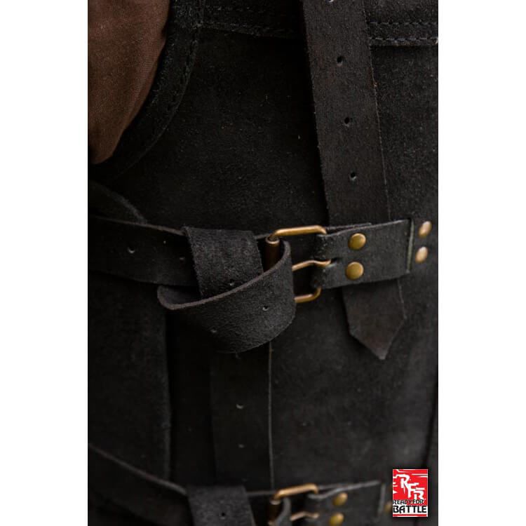 Focus on the straps of the black RFB Viking Leather Armor
