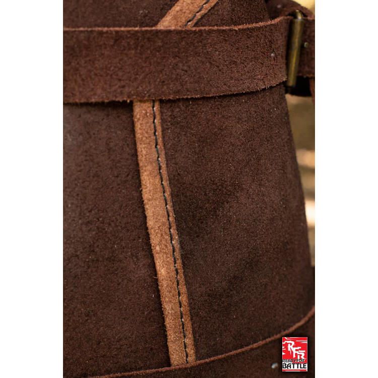 Focus on the fittings of the brown RFB Viking Leather Armor