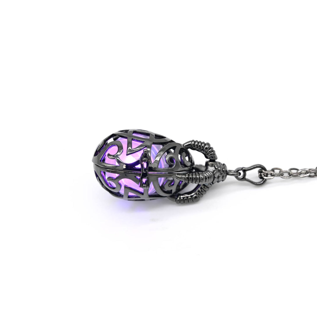 Dragon's eye D20 necklace-Gunmetal w/Purple gems