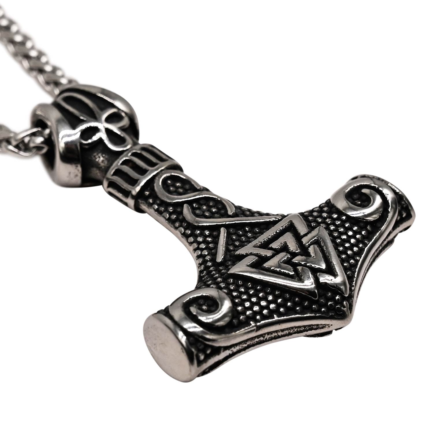 PAURO Men's Stainless Steel Viking Thors Hammer Pendant Necklace - Norse Odin Quake Design - View #11